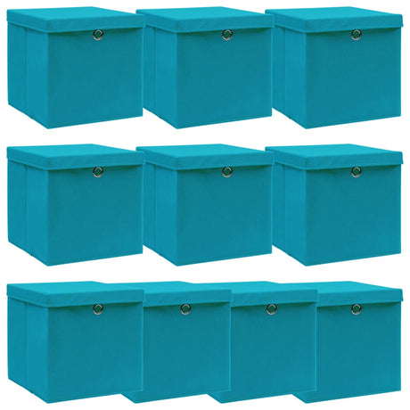 Boîtes de rangement vidaxl avec couvercle 10 pcs 32x32x32 cm tissu bébé bleu