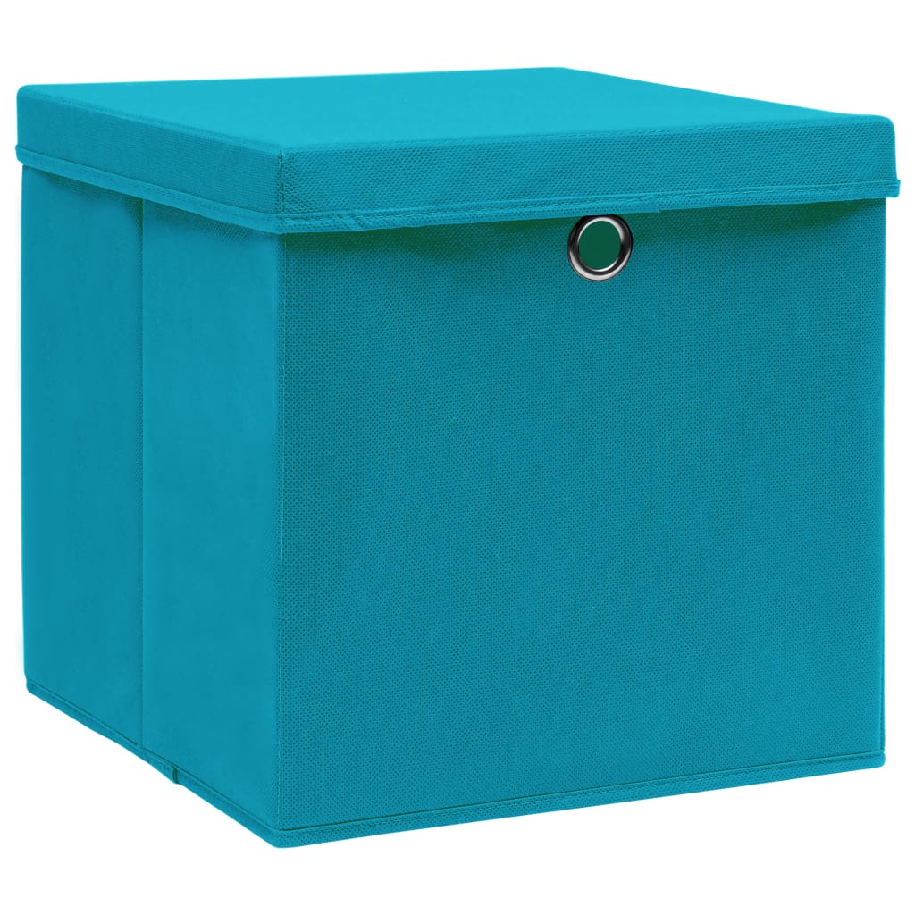 Vidaxl opbergboxen met deksel 10 st 32x32x32 cm stof babyblauw