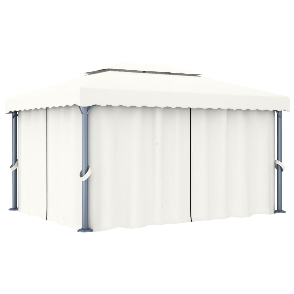 Vidaxl Arbor med gardin 4x3 m aluminiumscreme hvid