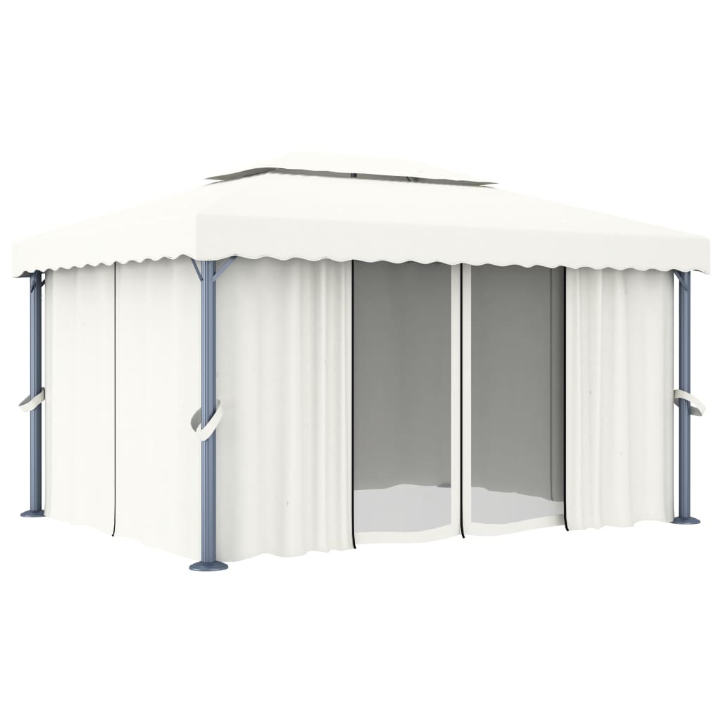 Vidaxl Arbor med gardin 4x3 m aluminiumscreme hvid