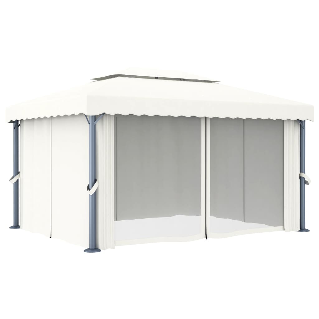 Vidaxl Arbor med gardin 4x3 m aluminiumkräm vit