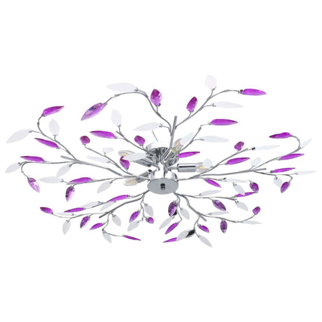 Vidaxl Plafond lampe avec des bras de feuille de cristal acrylique pour 5xe14 violet
