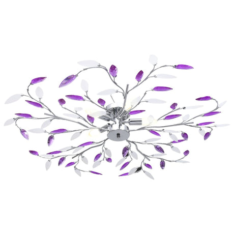 Vidaxl Plafond lampe avec des bras de feuille de cristal acrylique pour 5xe14 violet
