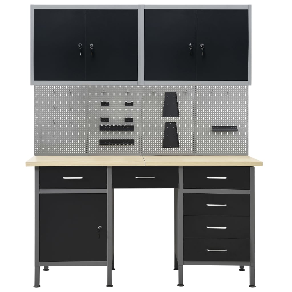 Vidaxl Workbench with four wall panels and two cupboards