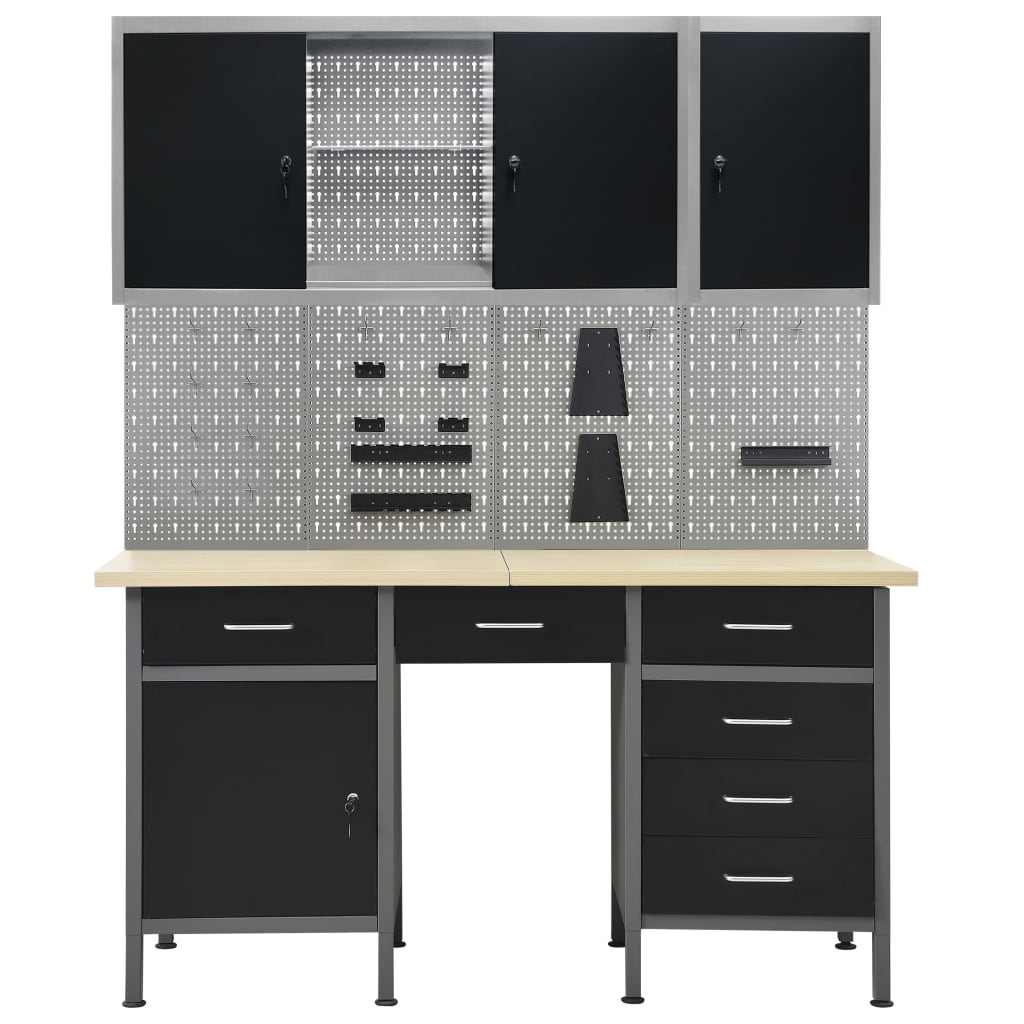 Vidaxl Workbench with four wall panels and two cupboards