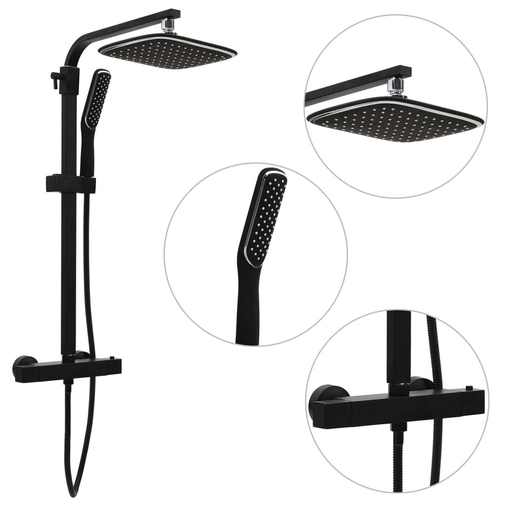 Vidaxl Shower Head Zestaw podwójnie z kątem miksera i wąż czarny