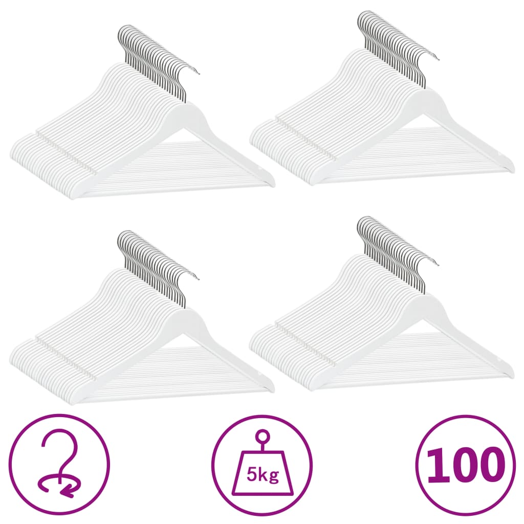 Vidaxl de 100 piezas colgador de ropa Anti-slip madera dura blanca