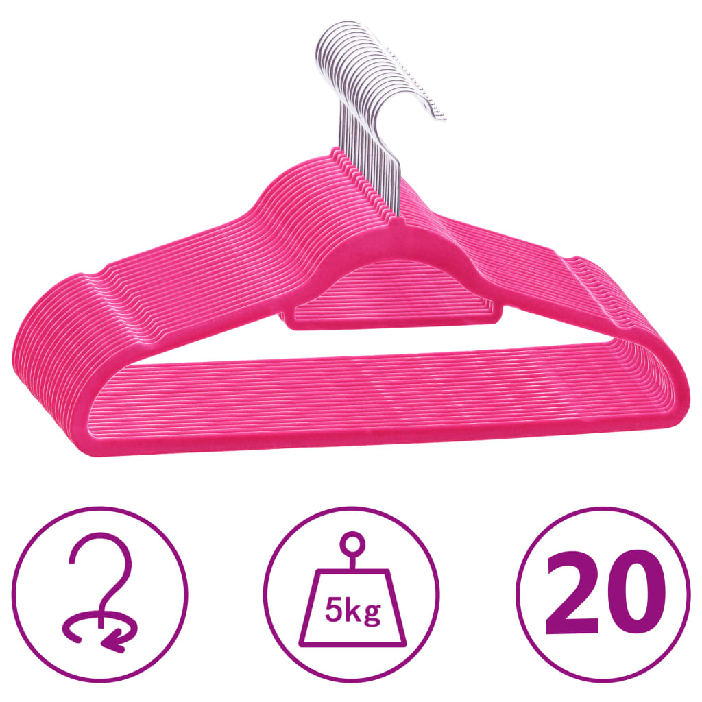 Vidaxl 20-delige kledinghangerset anti-slip fluweel roze