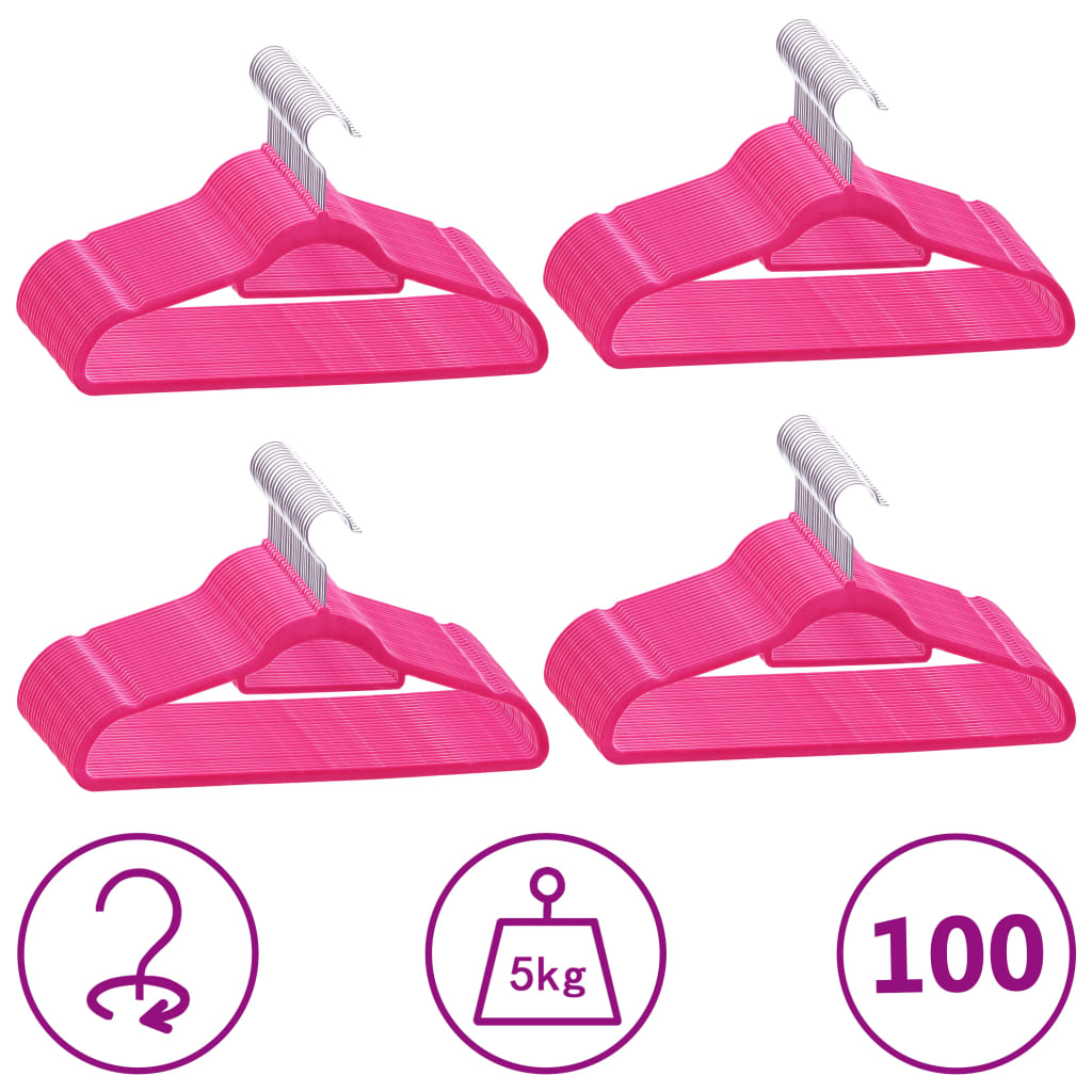 Vidaxl 100-piece clothing hanger set Anti-slip Velvet pink