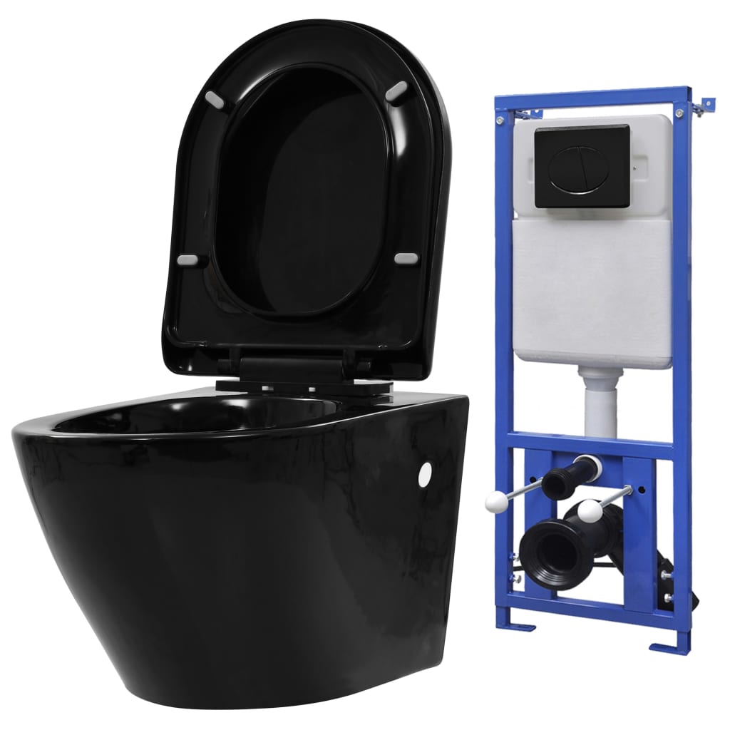 VidaXL Hanging toilet with hidden cistern ceramic black