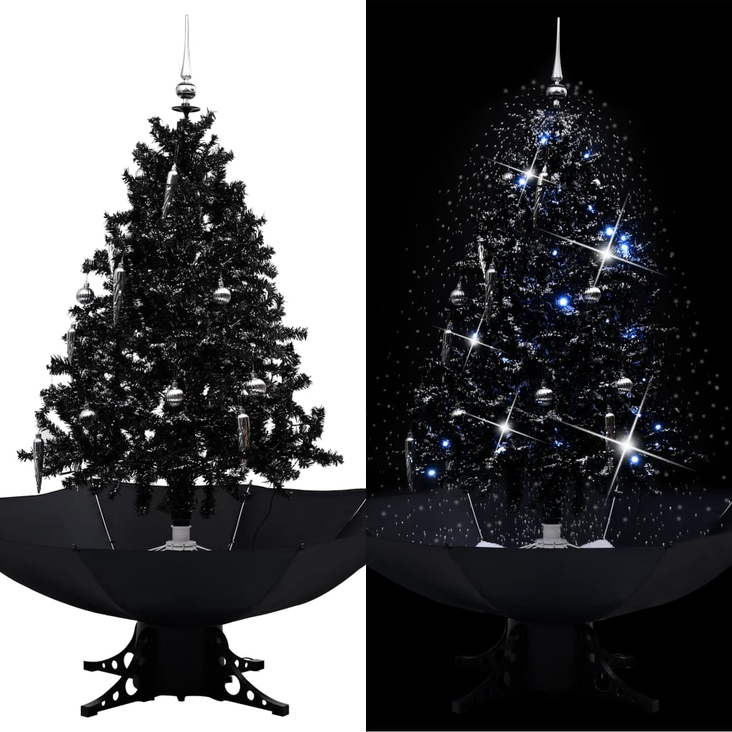 Vidaxl Nevando el árbol de Navidad con paraguas de 140 cm PVC Negro