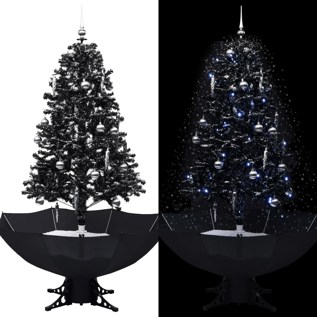 Vidaxl Nevando el árbol de Navidad con paraguas de 170 cm PVC Negro