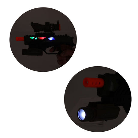 Pistolet militaire Alfafox Toi-toys avec silencieux + lampe de poche + lumière et son