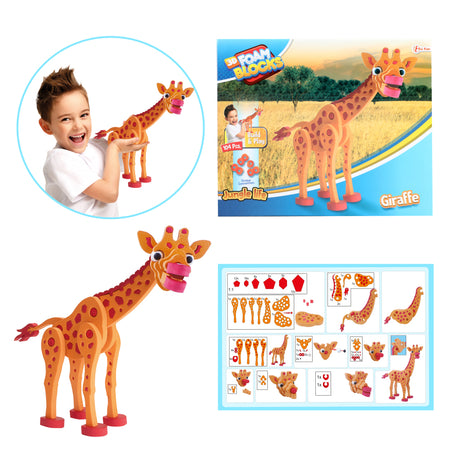 Toi-toys puzzle 3D girafe junior 31,5 cm mousse orange 104 pièces