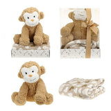 Toi-Toys Pluchen Monkey + Cuddle Filt i presentförpackningen