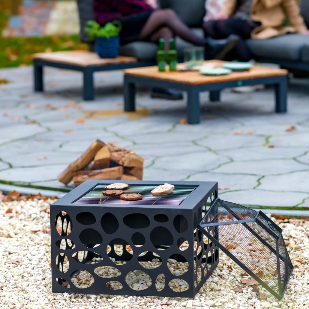 Foyer à feu rouge Mikor avec une calandre de barbecue noir
