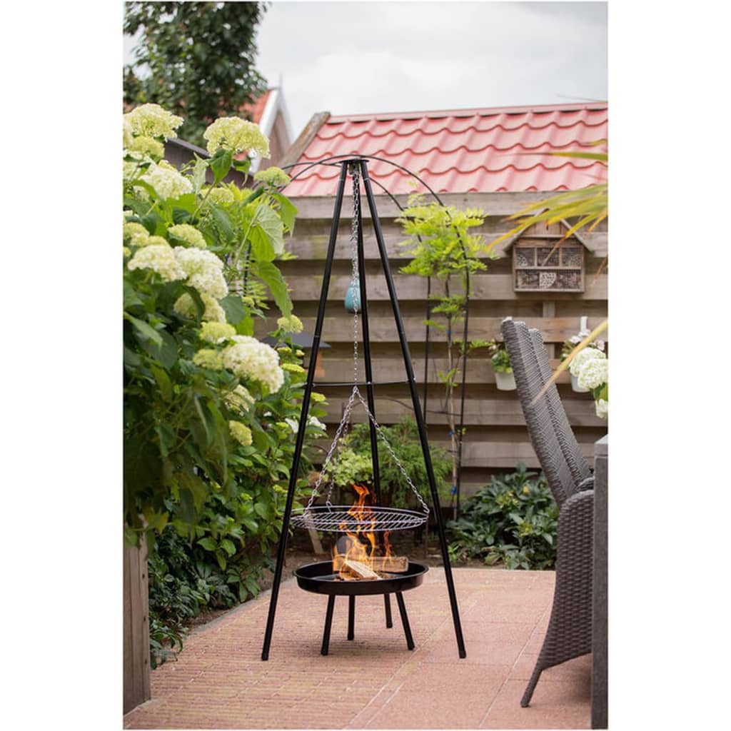 Barbecue de jardin rouge avec trépied et bol de pompiers 50 cm noir