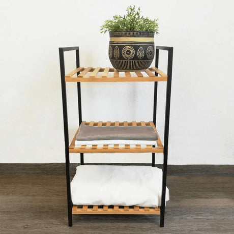 Excellent porte-serviettes ménager 3 niveaux 38x32x70 cm bambou métal noir