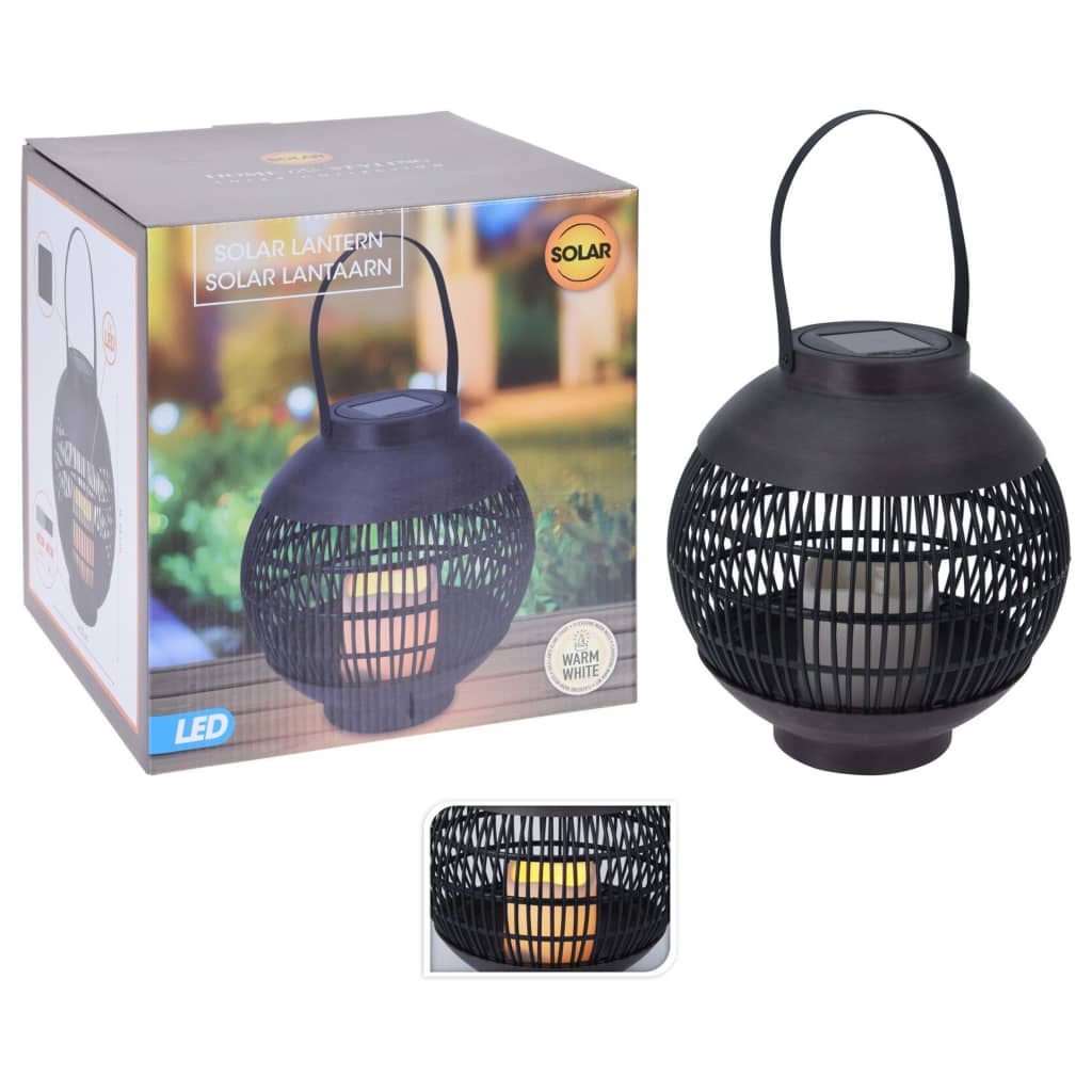 Lanterne de progarden avec bougie à la bougie a mené un rotin noir