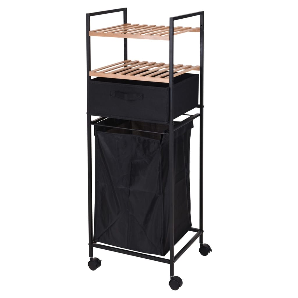 Solutions de salle de bain Rack de rangement avec 2 étagères et panier à linge 109 cm de bambou