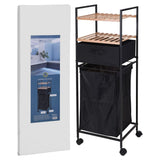 Solutions de salle de bain Rack de rangement avec 2 étagères et panier à linge 109 cm de bambou