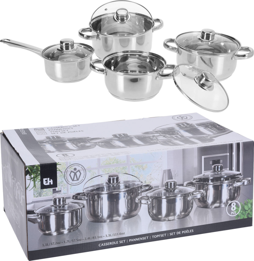 Excellent ensemble de casseroles pour ustensiles ménagers, 8 pièces en acier inoxydable