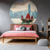 Wallart Wallart Wallow Circle Skyline mit Junkboot 190 cm