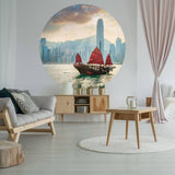 Wallart Wallart Wallow Circle Skyline med skräpbåt 142,5 cm