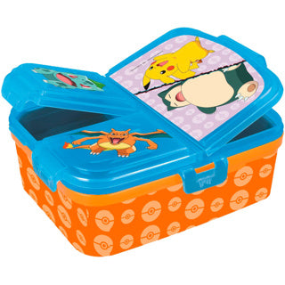 Boîte à lunch pour enfants Stor Pokémon - boîte à lunch avec 4 compartiments pour enfants à partir de 4 ans - passe au lave-vaisselle sans BPA - bleu clair