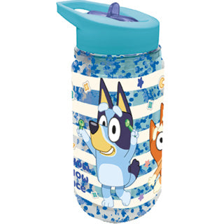 Gourde Stor bluey tritan - 330 ml - avec effet pailleté - passe au lave-vaisselle sans BPA - gourde avec paille pour enfants - bleu transparent