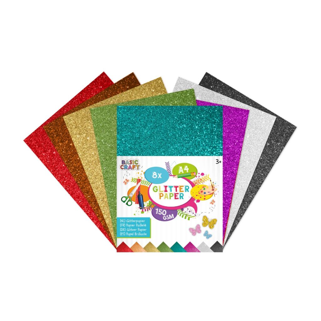 Basic craft basic craft a4 glitterpapier 150 grams 8 stuks