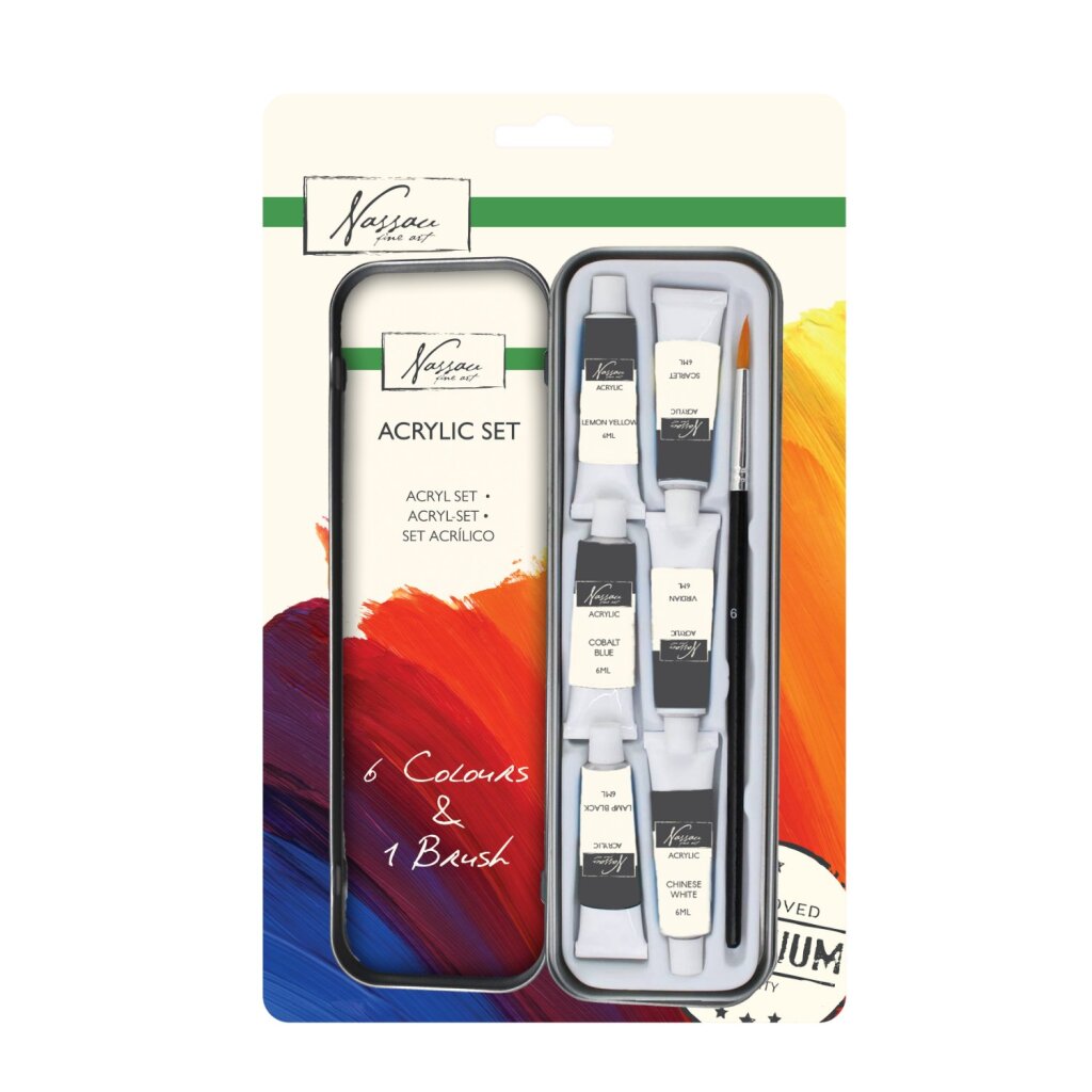 Peinture acrylique Nassau en pot 6 tubes + pinceau