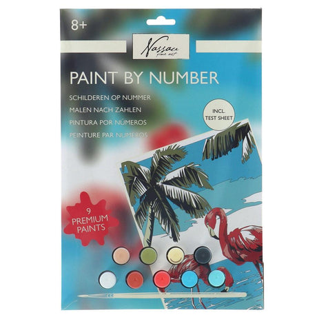 Nassau fine art nassau peinture par numéro flamant rose - incl. 9 pots de peinture et pinceau