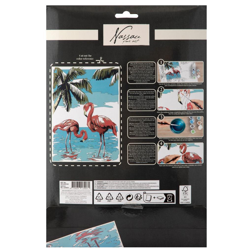 Nassau fine art nassau peinture par numéro flamant rose - incl. 9 pots de peinture et pinceau
