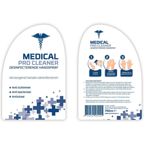 Spray désinfectant pour les mains Medical Pro Cleaner 750 ml boîte 10 pièces