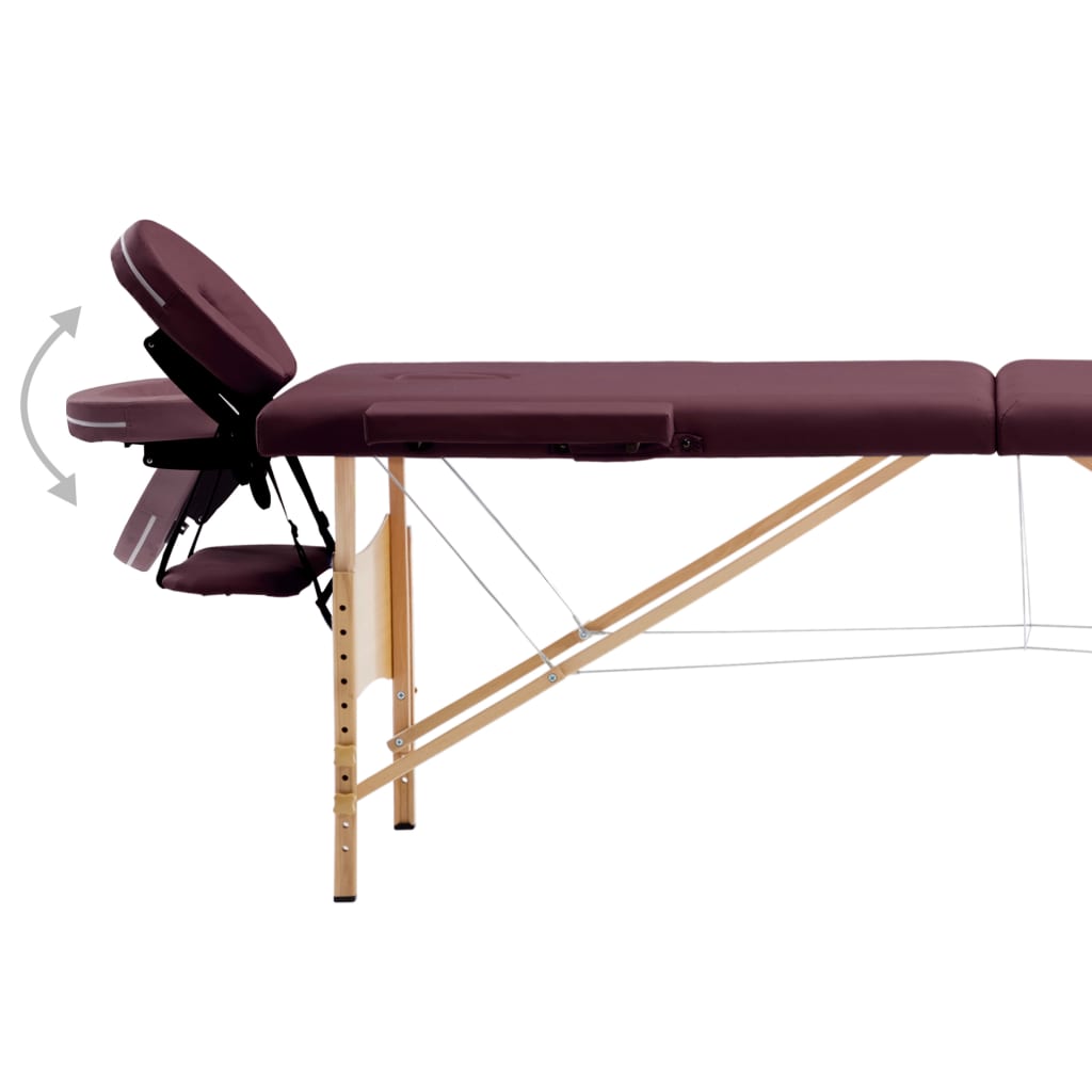 Vidaxl Massage Table Sammenfoldelig 2 zoner Wood Wine Paars