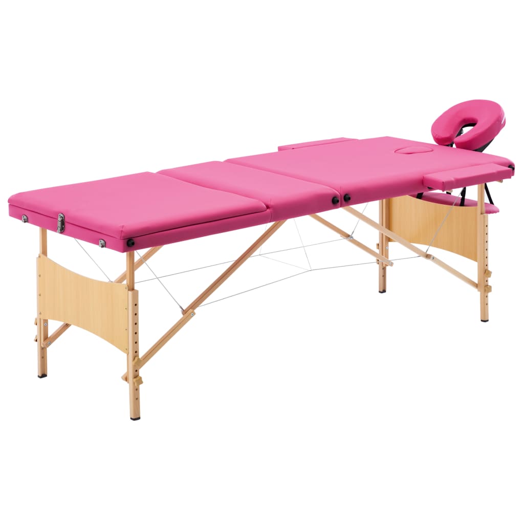 Vidaxl Mesa Massage Plegable 3 zonas de madera rosa