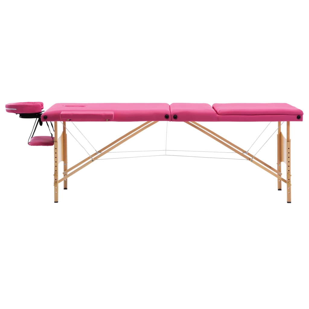 Vidaxl Mesa Massage Plegable 3 zonas de madera rosa