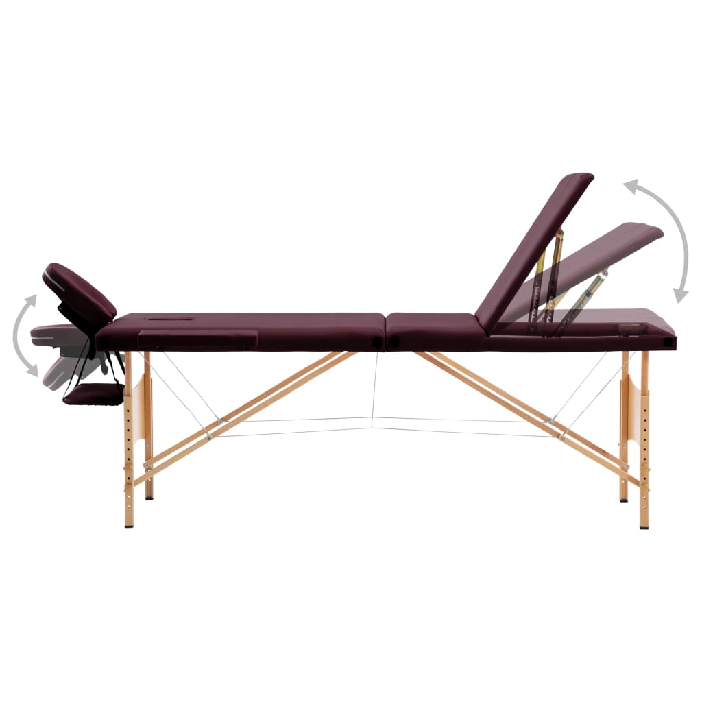 Vidaxl Massage Table Sammenfoldelig 3 zoner Wood Wine Paars