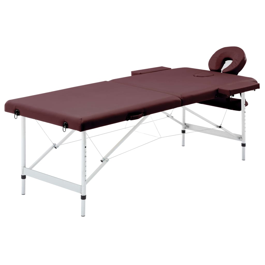 Vidaxl Massage table Collapsible 2 Zones Aluminum Wine purple