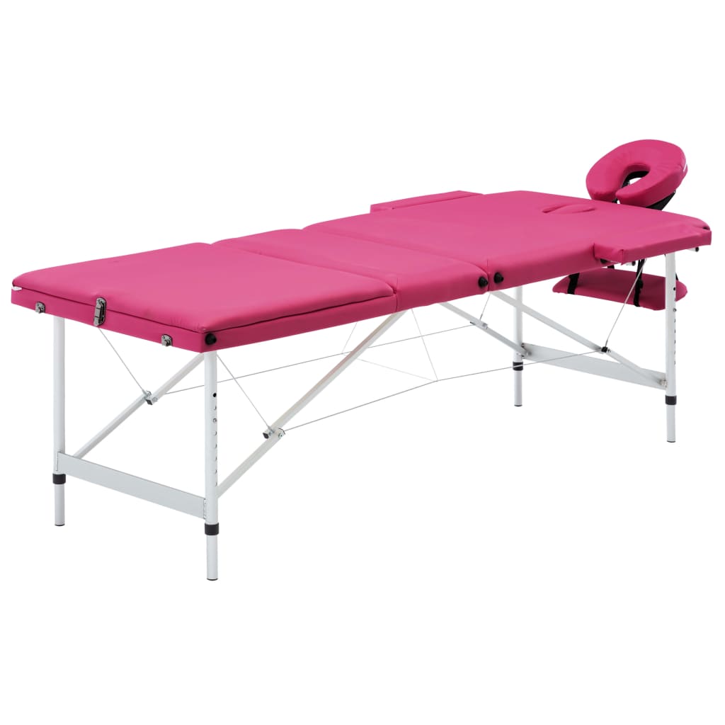 Tavolo da massaggi Vidaxl Crollabile 3 zone in alluminio rosa