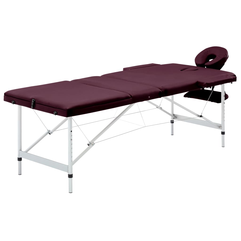 Vidaxl Massage Table Tableable 3 Zonen Aluminium Wäin Purple