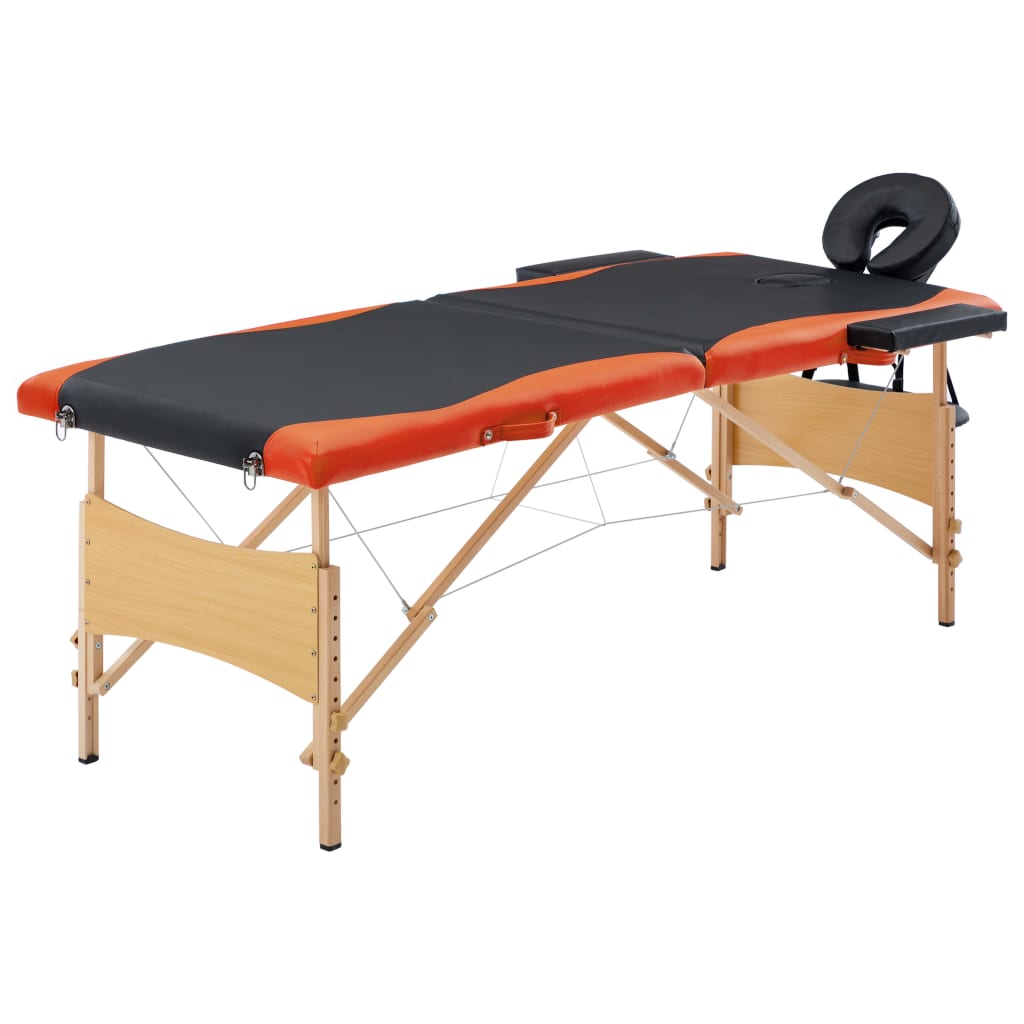 Vidaxl Mesa Massage Plegable 2 zonas de madera Negro y naranja