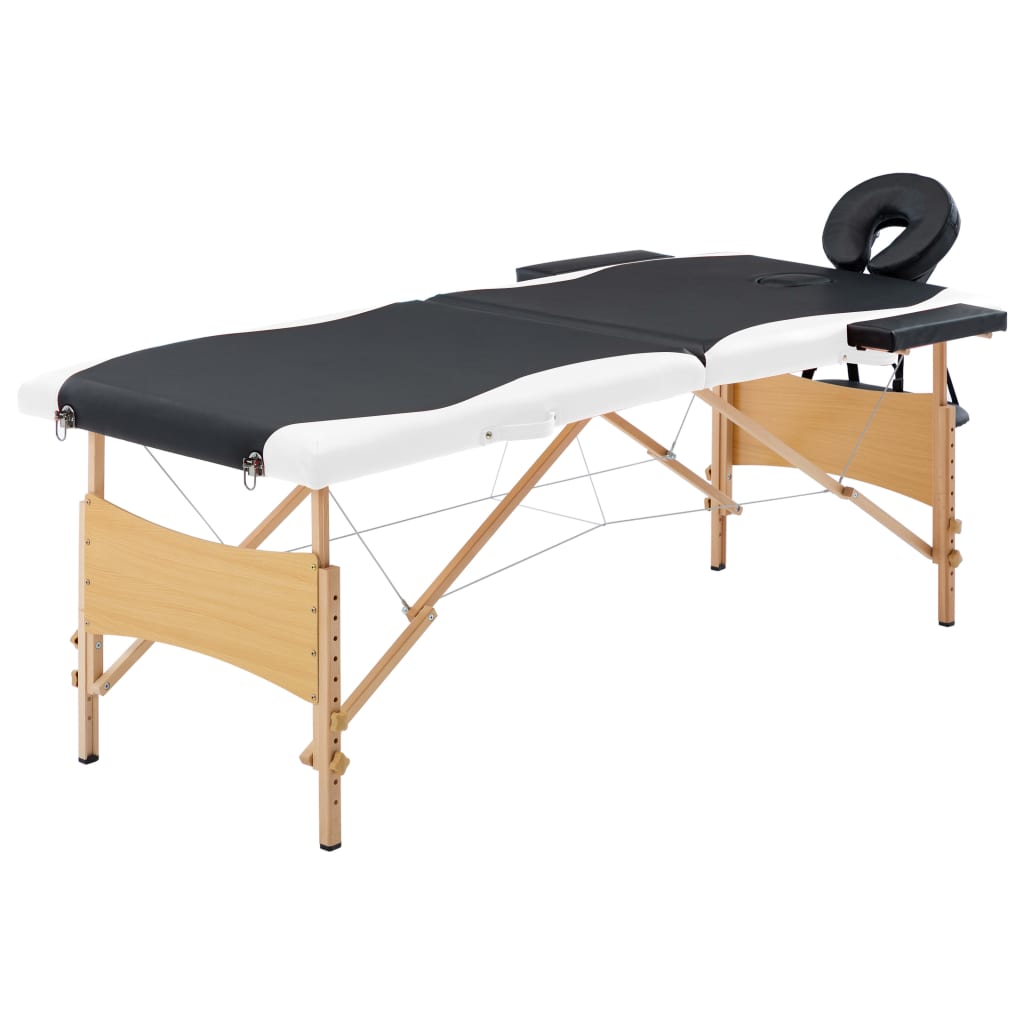 Vidaxl Massage Table Colpottibile 2 zone in legno bianco e nero