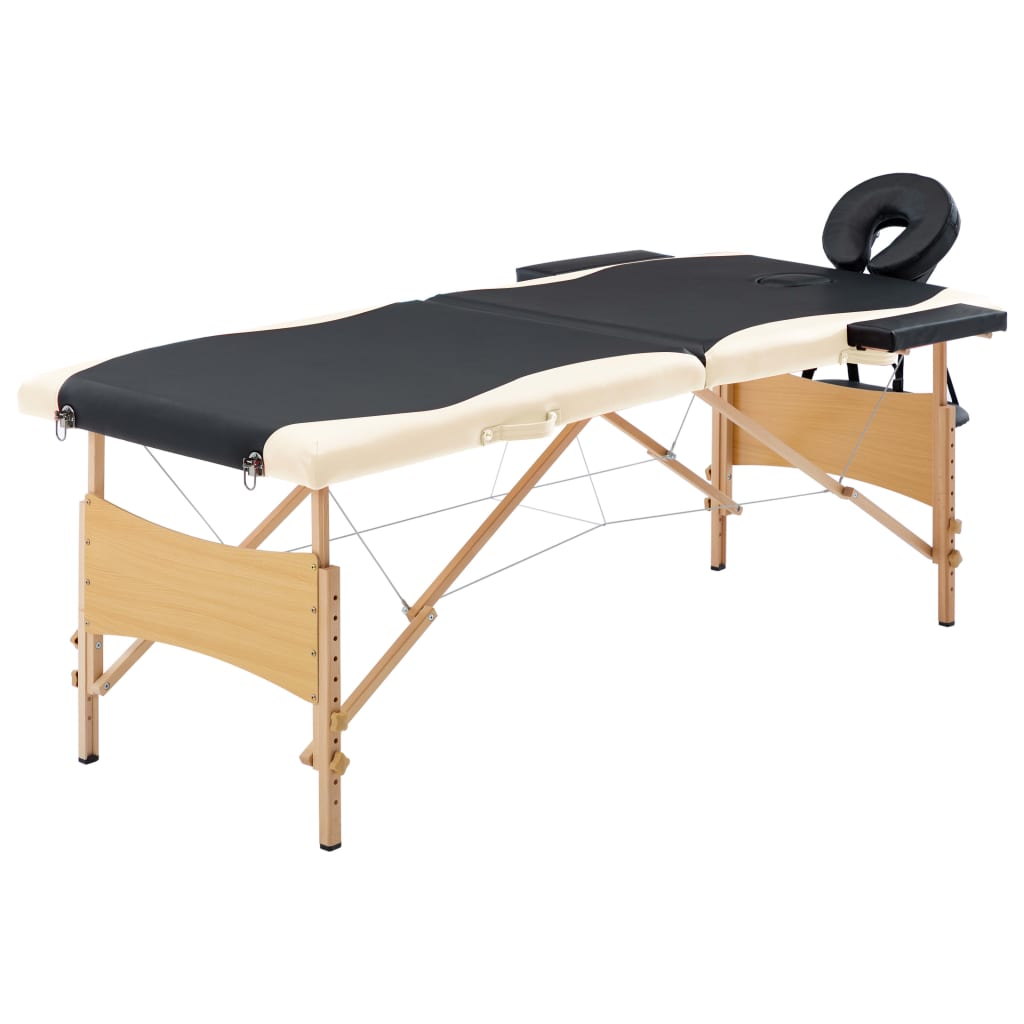 Vidaxl -Massage -Tabelle zusammenklappbar 2 Zonen Holz schwarz und beige