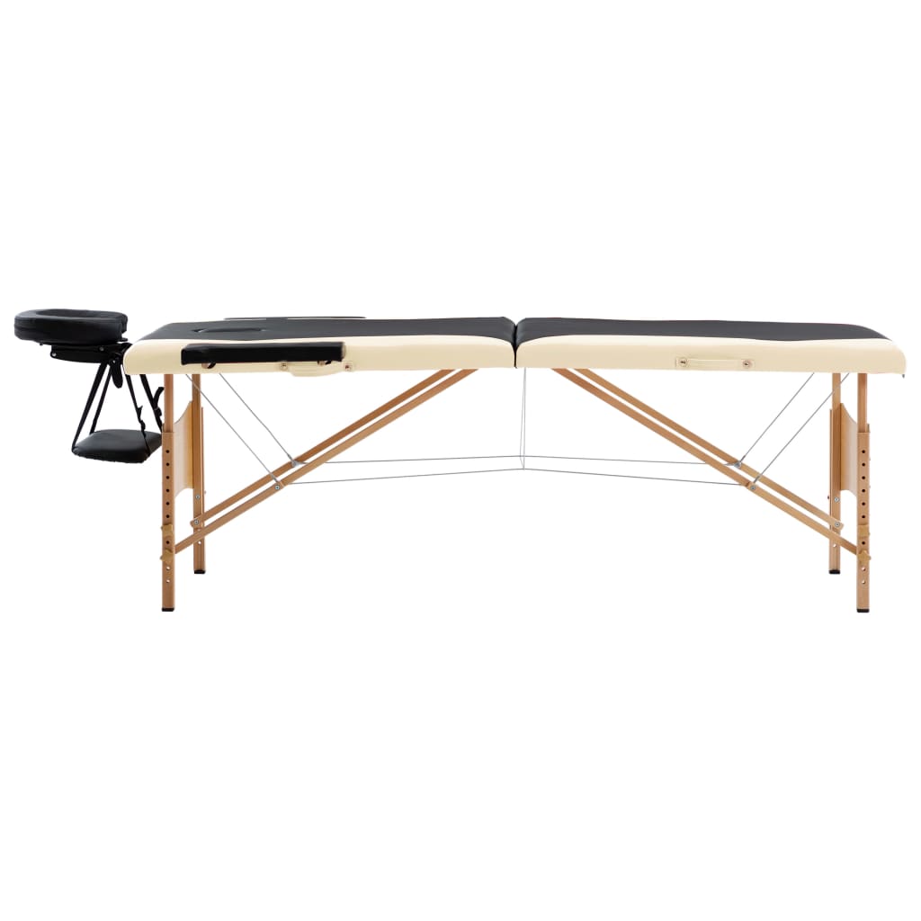 Vidaxl Mesa Massage Plegable 2 zonas de madera Black and Beige