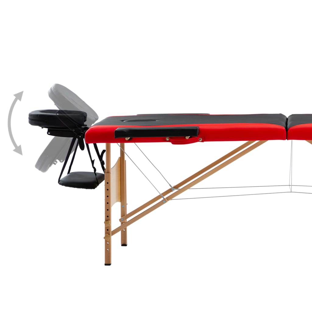 Table de massage vidaxl pliable 2 zones en bois noir et rouge