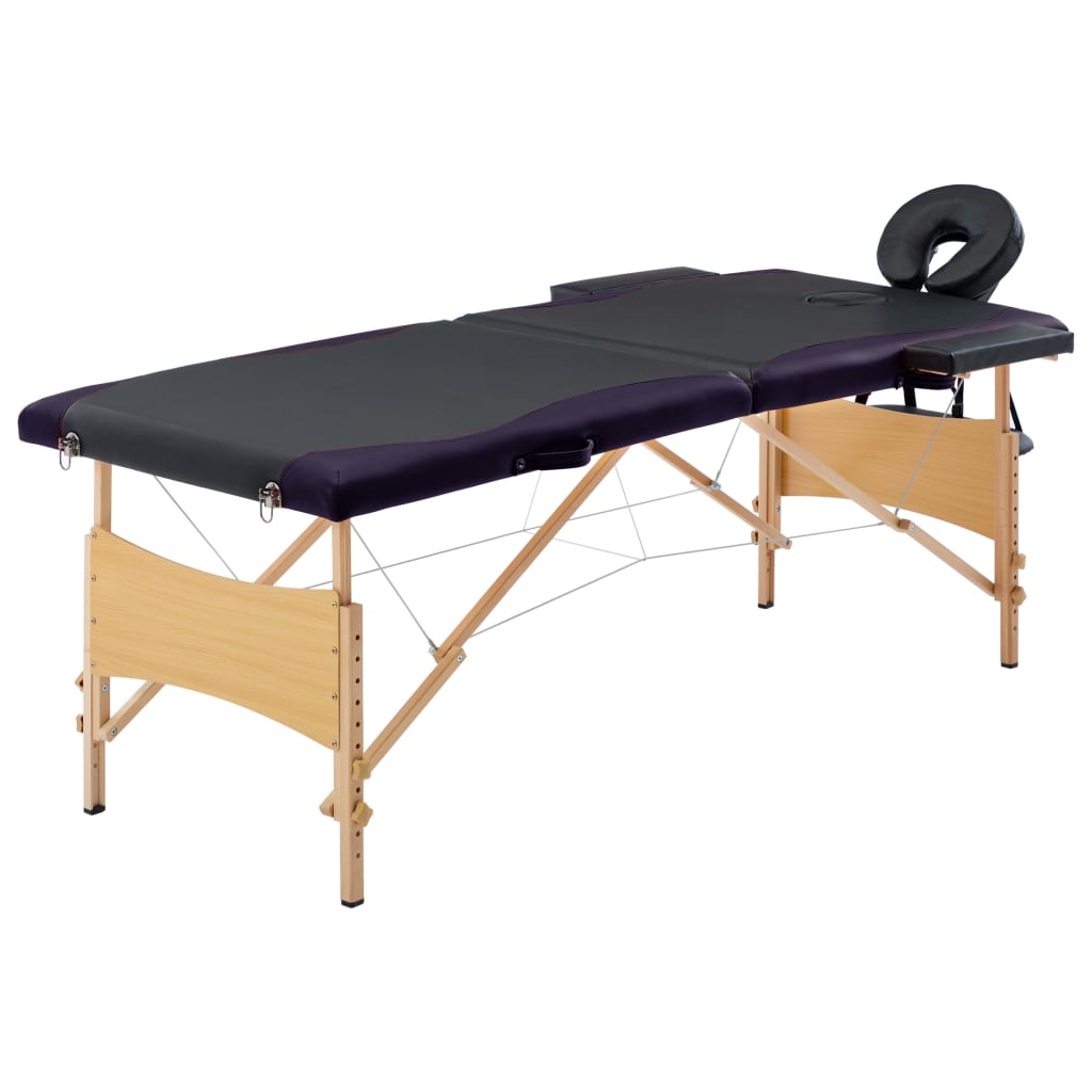 Table de massage vidaxl pliable 2 zones en bois noir