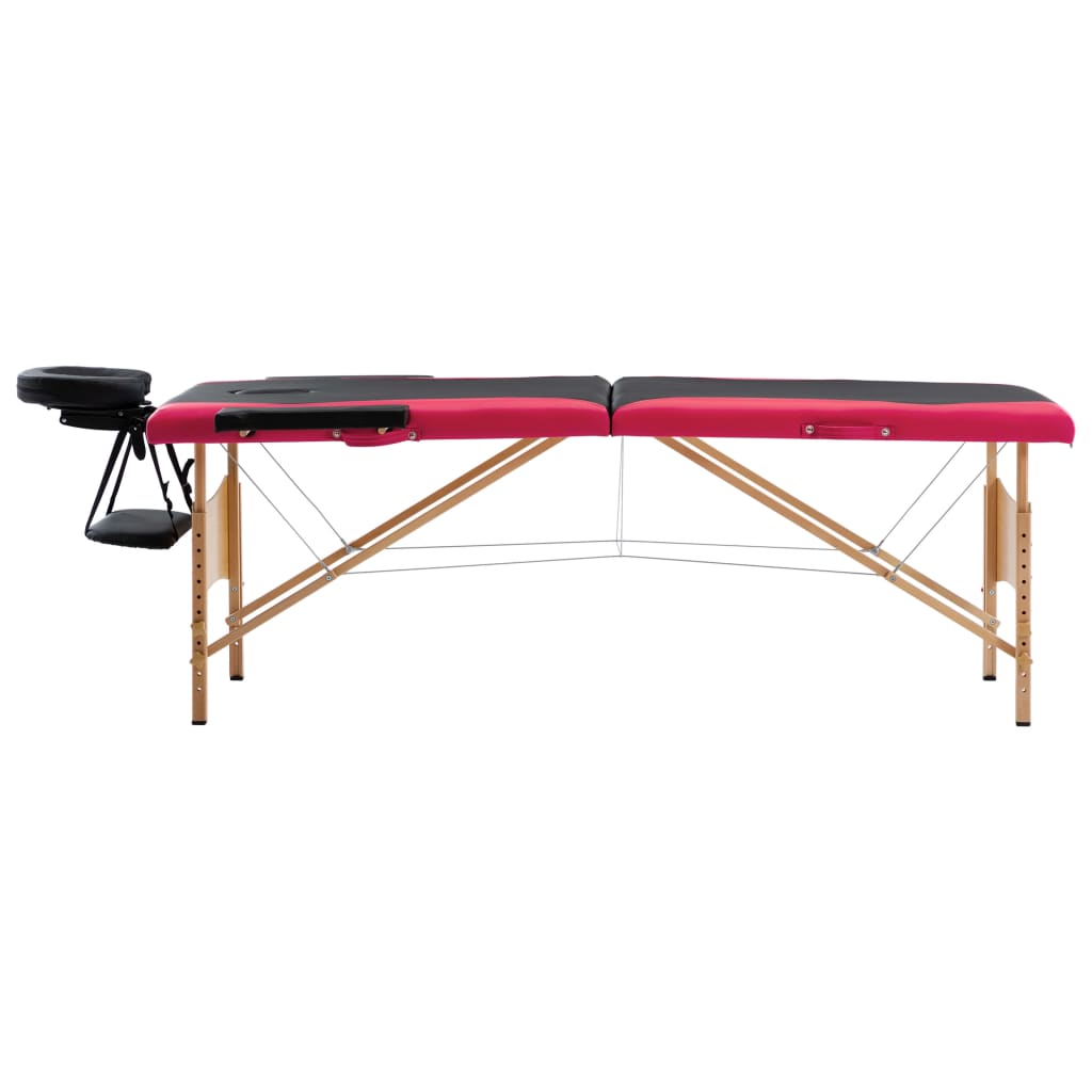 Table de massage vidaxl pliable 2 zones en bois noir et rose