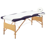 Vidaxl Mesa Massage Plegable 2 zonas Madera de madera White and Purple